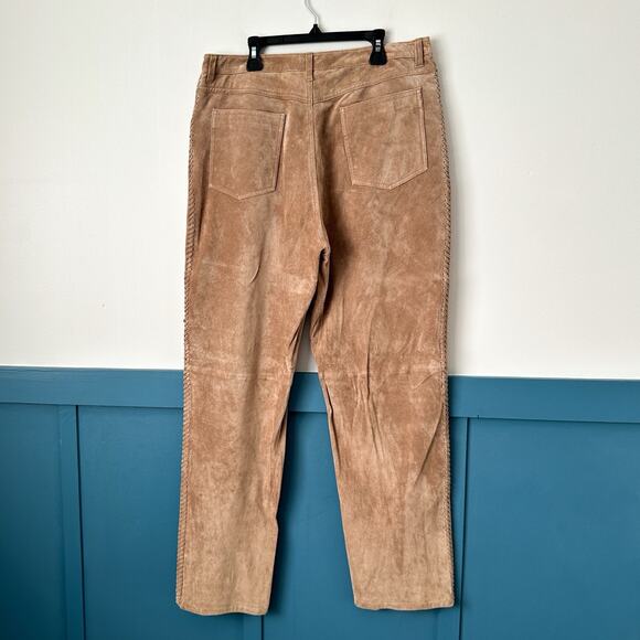 Vintage Chicos 2 Suede Leather Pants Whipstitch Lace-Up Vtg 90s Tan Brown - Picture 4 of 6